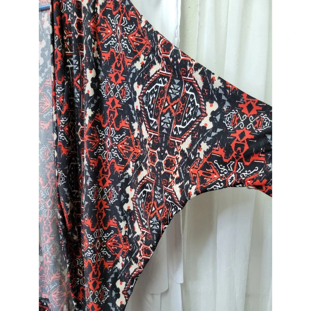 French Laundry Womens 2X Cardigan Red Black Tribal Geometric Open Front 1600